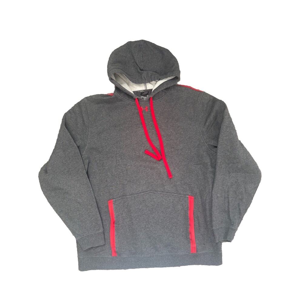 Under Armour Hoodie Pullover ColdGear Loose Fit Modern Mens XL Gray Red Accent